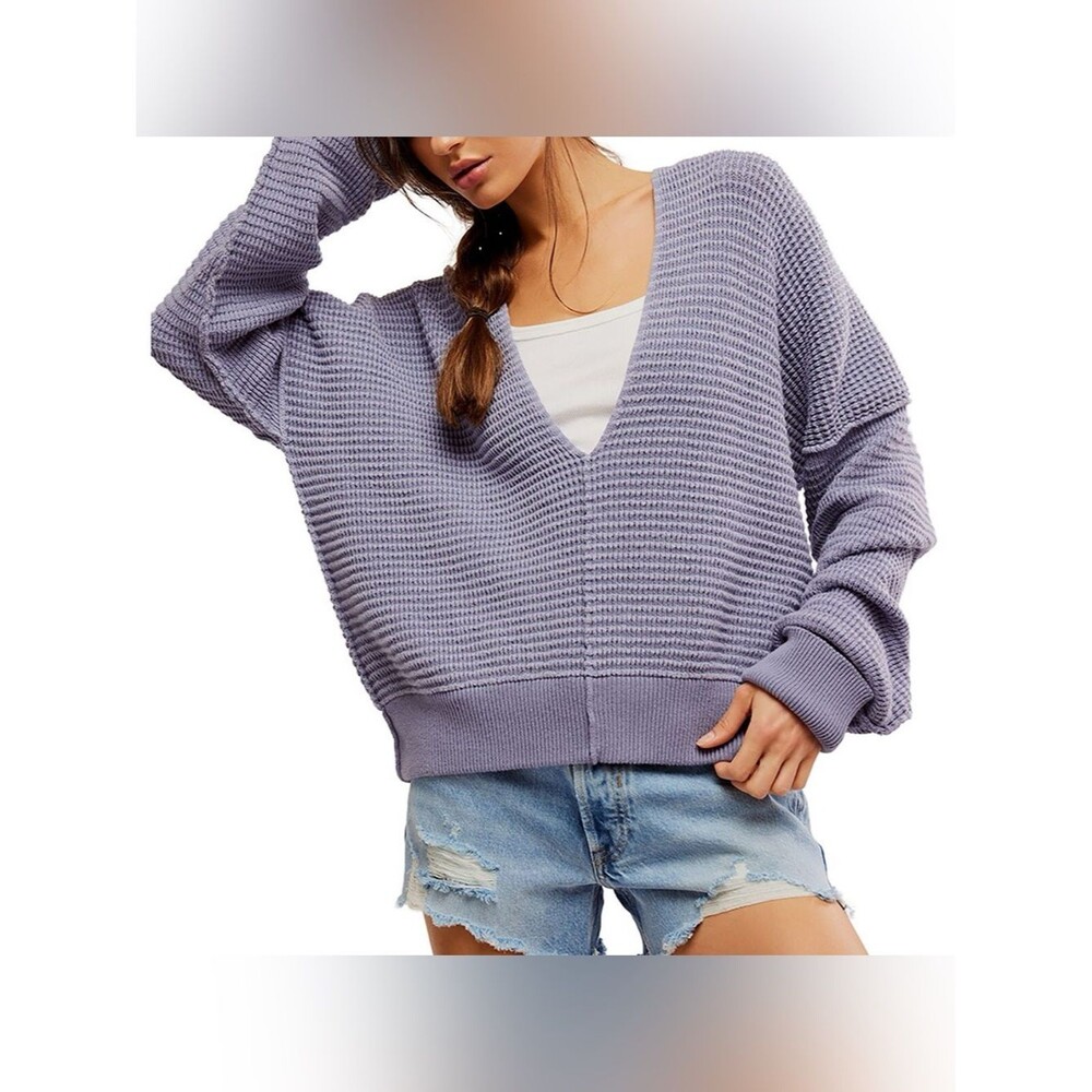 Free People Into You Purple Knit Pullover Oversized Sweater Women’s Size Medium